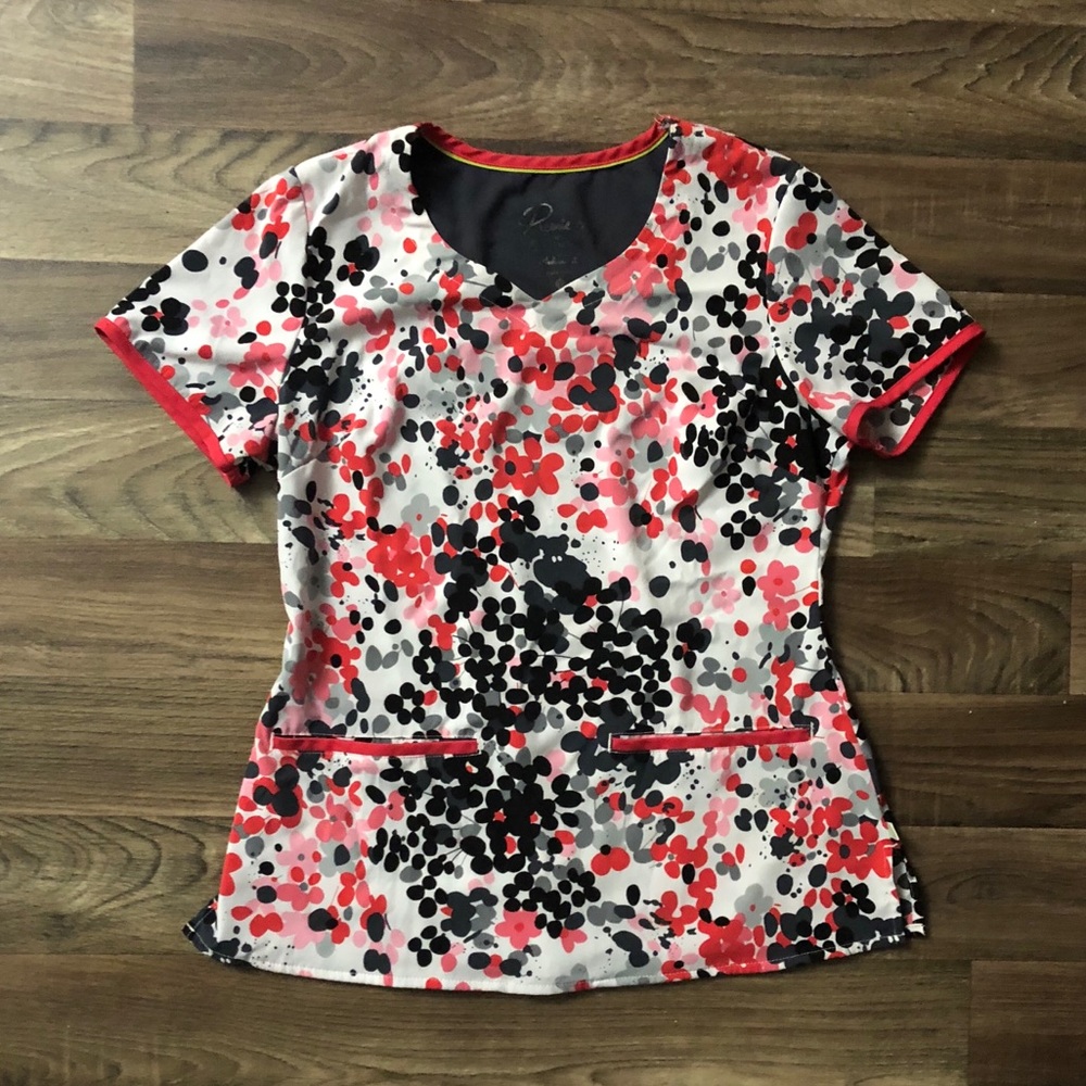 Healing Hands Pink/Gray Dot Scrub Top